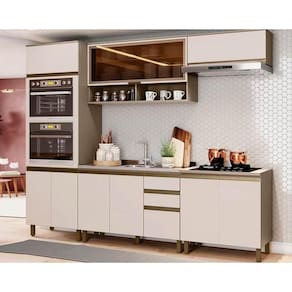 Cozinha Completa Connect (2 Aéreos, 2 Balcões, 1 Paneleiro, 1 Complemento) 6pçs Duna/cristal - Henn