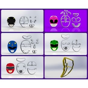 Cortador Kit Power Rangers 5 Personagens e Raio Tamanho 11cm
