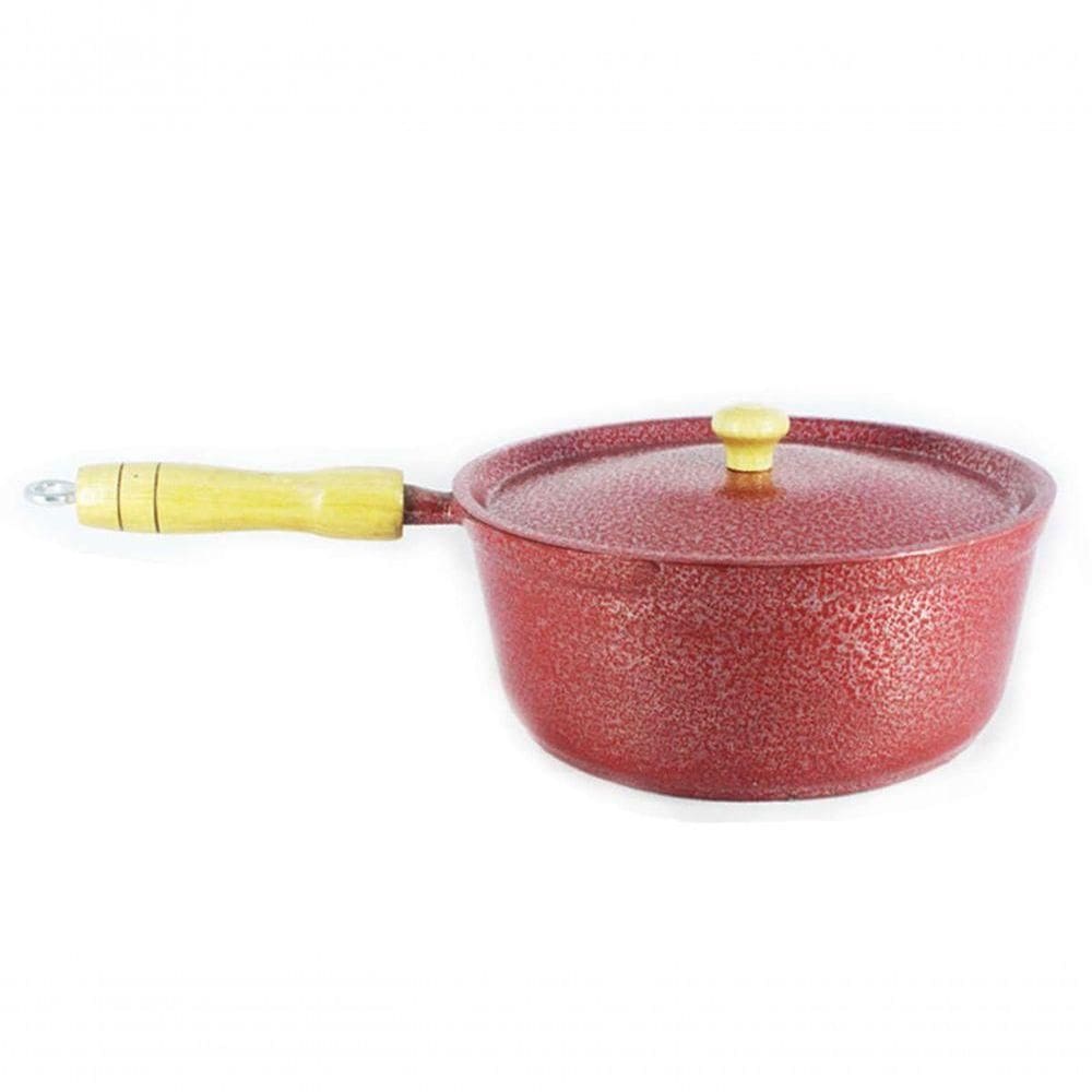 Caçarola De Alumínio Craqueada Cabo De Madeira Vermelha 14Cm