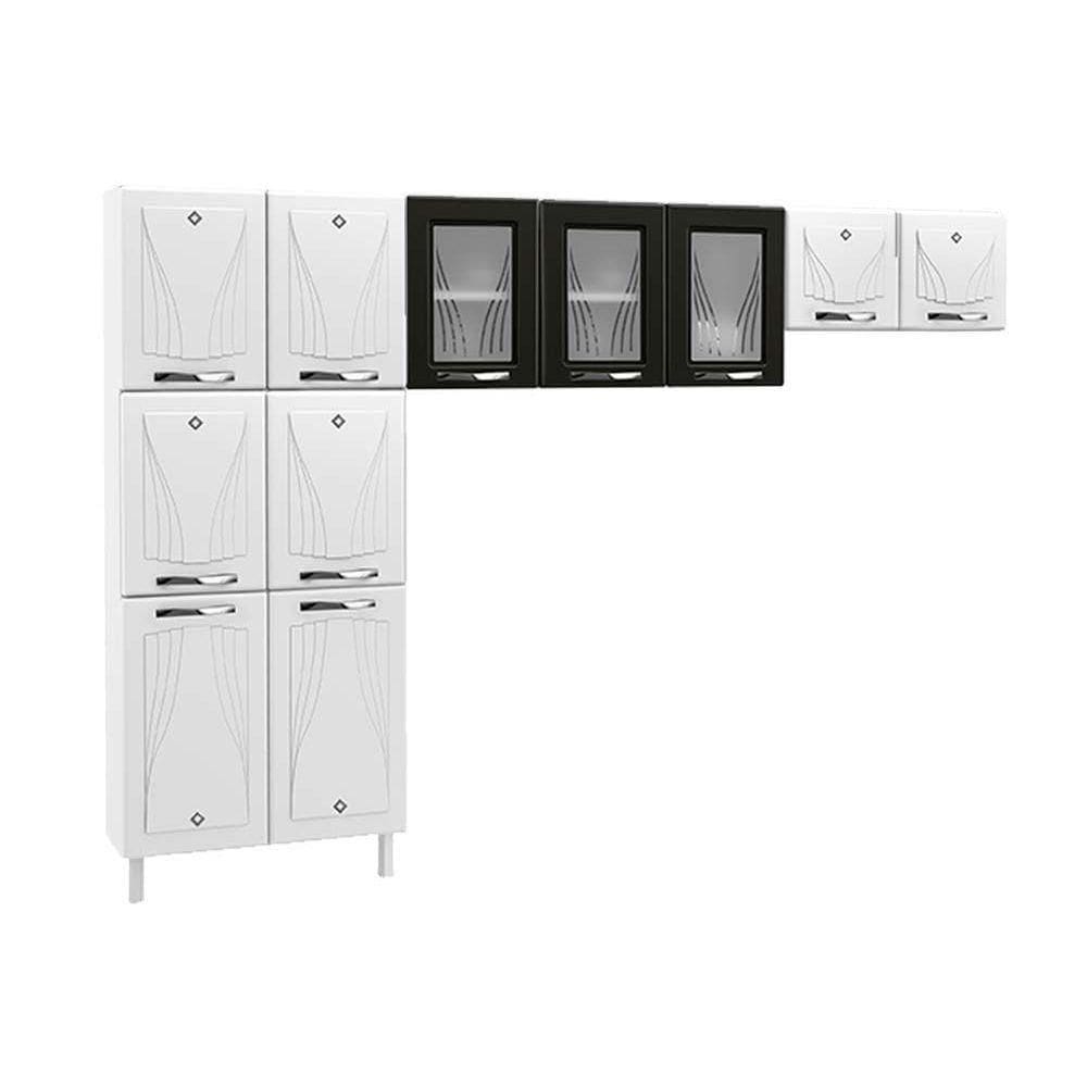 Cozinha Compacta Star New 3 Peças (2 Armários + 1 Paneleiro) Cpt106 Branco/Preto - Telasul