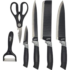 Conjunto Jogo Facas Do Chef Profissional 6 Peças Churrasco Cozinha Peças Aço Inox Cor Preto