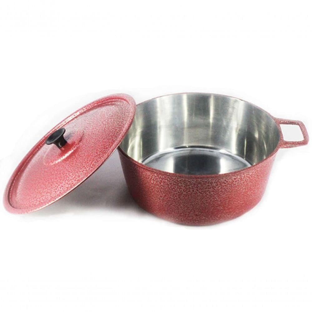 Caçarola Craqueada Alça Alumínio E Tampa Vermelha 18Cm