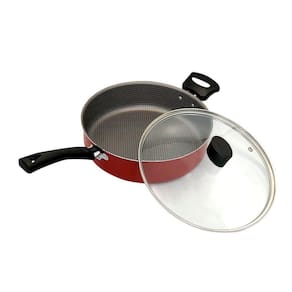 Frigideira Antiaderente Não Gruda Reta 24cm Com Tampa De Vidro E Alça Vermelha