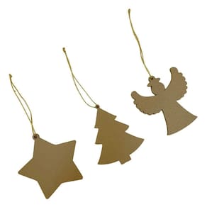 Conjunto 3 Enfeites De Madeira Wolff Para árvore De Natal 8cm - Dourado