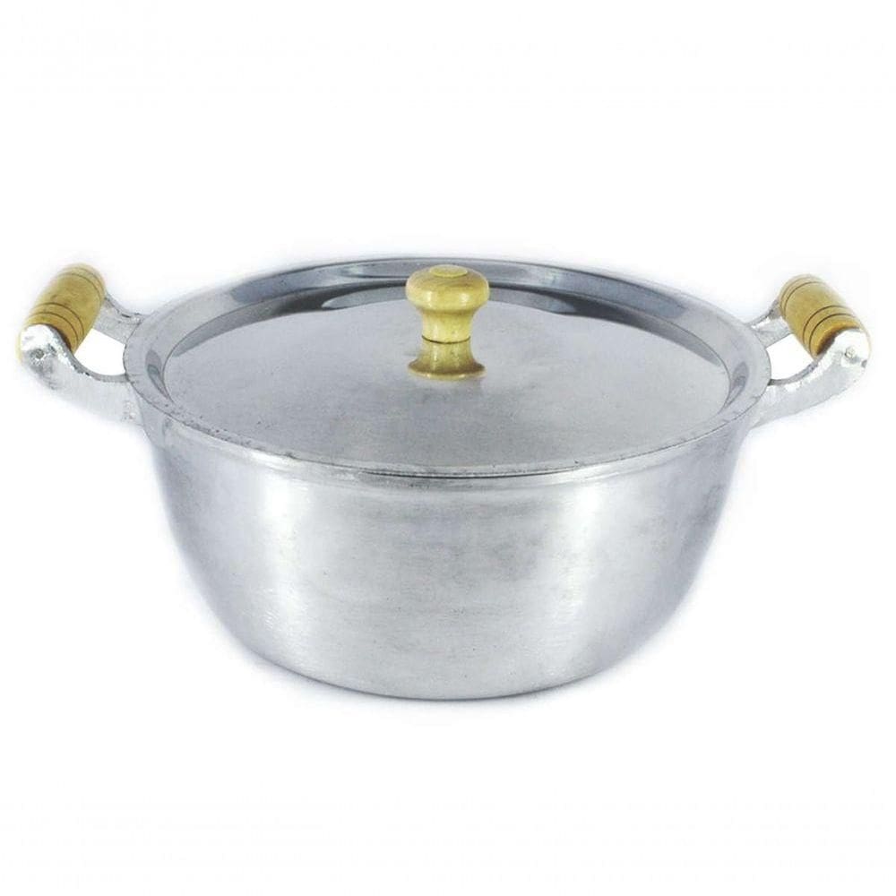 Caçarola Panela Alumínio Polido Alça Madeira Bojuda 14Cm