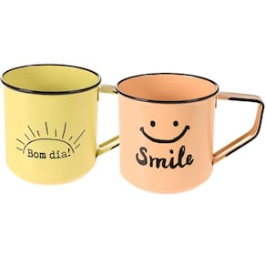 Kit 2 Caneca Vintage Aço Esmaltado Grande 600ml Amarelo/amarelo Claro