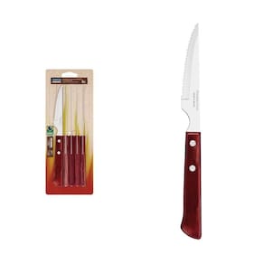 Conjunto De Facas Para Churrasco 6 Peças 4" Em Aço Inox Com Cabo Polywood Vermelho