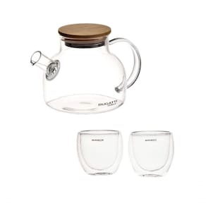 Jogo Chaleira Com Infusor 2 Copos Vidro 250ml Chá Bugatti