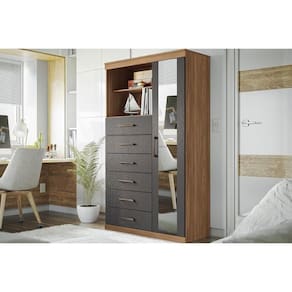 Cômoda De Quarto Marabá 1.6 C/ 1 Porta 2 Nichos E 6 Gavetas C/ Espelho Jatoba/grafitte