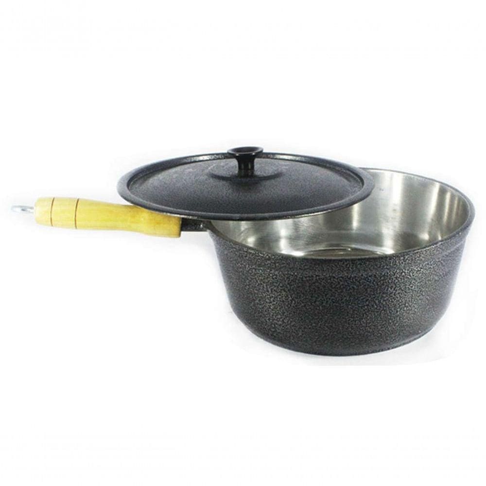 Caçarola De Alumínio Craqueada Cabo De Madeira Preta 22Cm