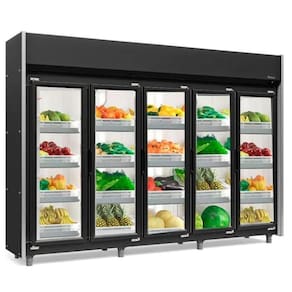 Expositor Vertical Hortifruti 5 Portas De Vidro Geas5p Gelopar Auto Serviço Hortifruti Preto 220v