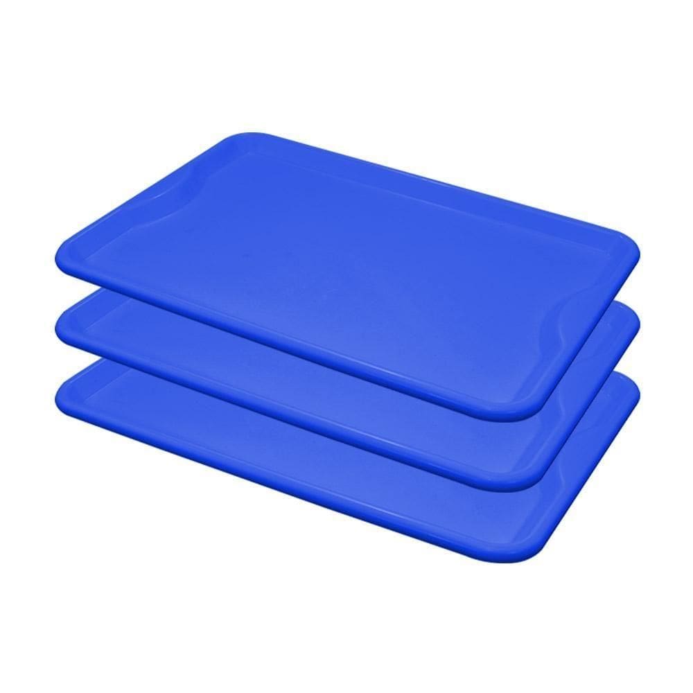 Conjunto 3 Bandejas Plásticas Self-service Refeição 48 X 32,5 X 2 Br-100 Azul - Della Plast
