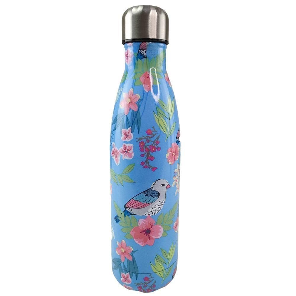 Garrafa Termica 500ml Inox Estampa Flores Passaros Floral Jardim Florido Conserva Agua Bebida