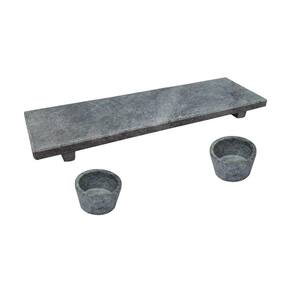 Kit Tabua Gourmet 30X10Cm E 2 Molheiras 80Ml Em Pedra Sabão