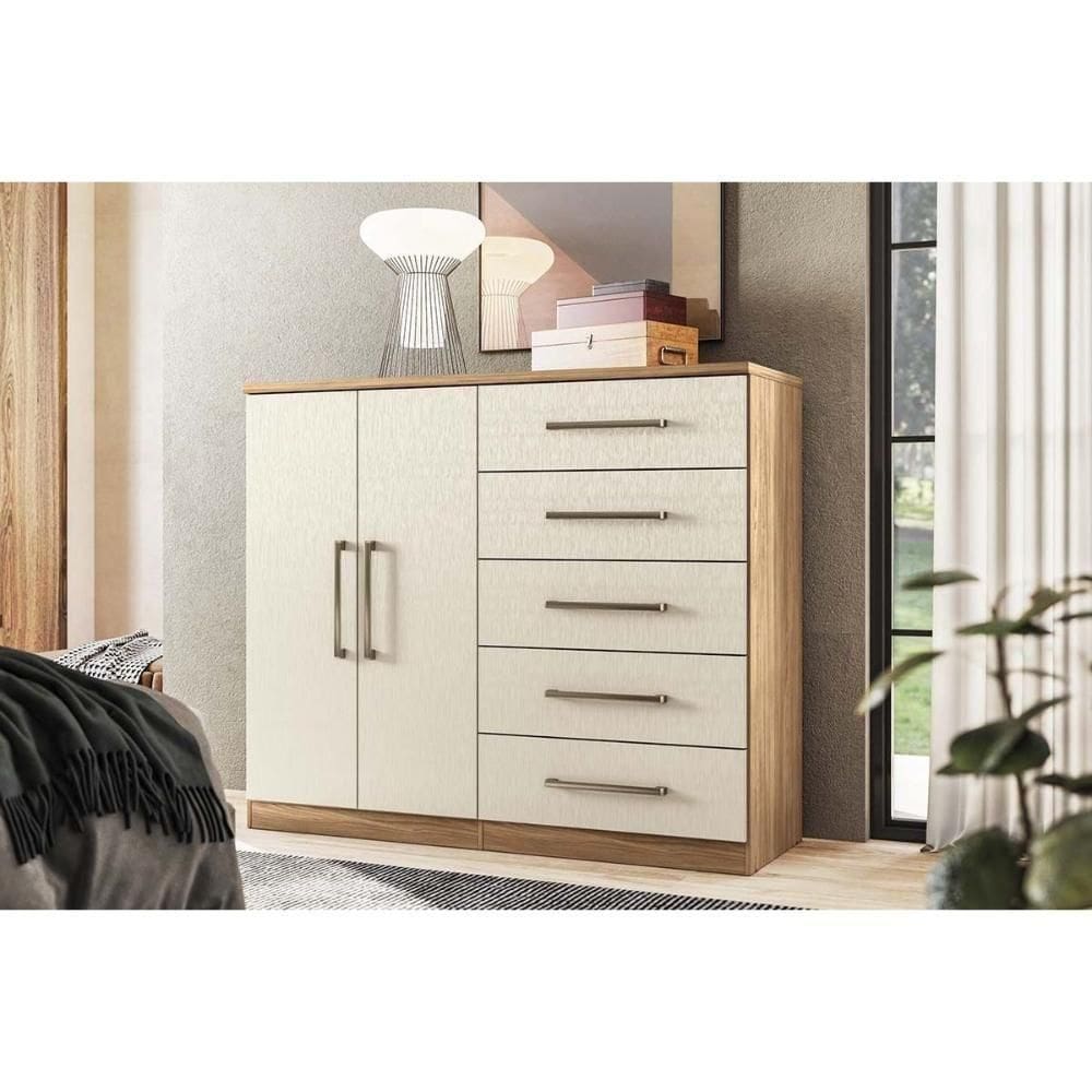 Cômoda De Quarto Malaga 2.5 2 Portas E 5 Gavetas Jatoba/areia - Santos Andirá