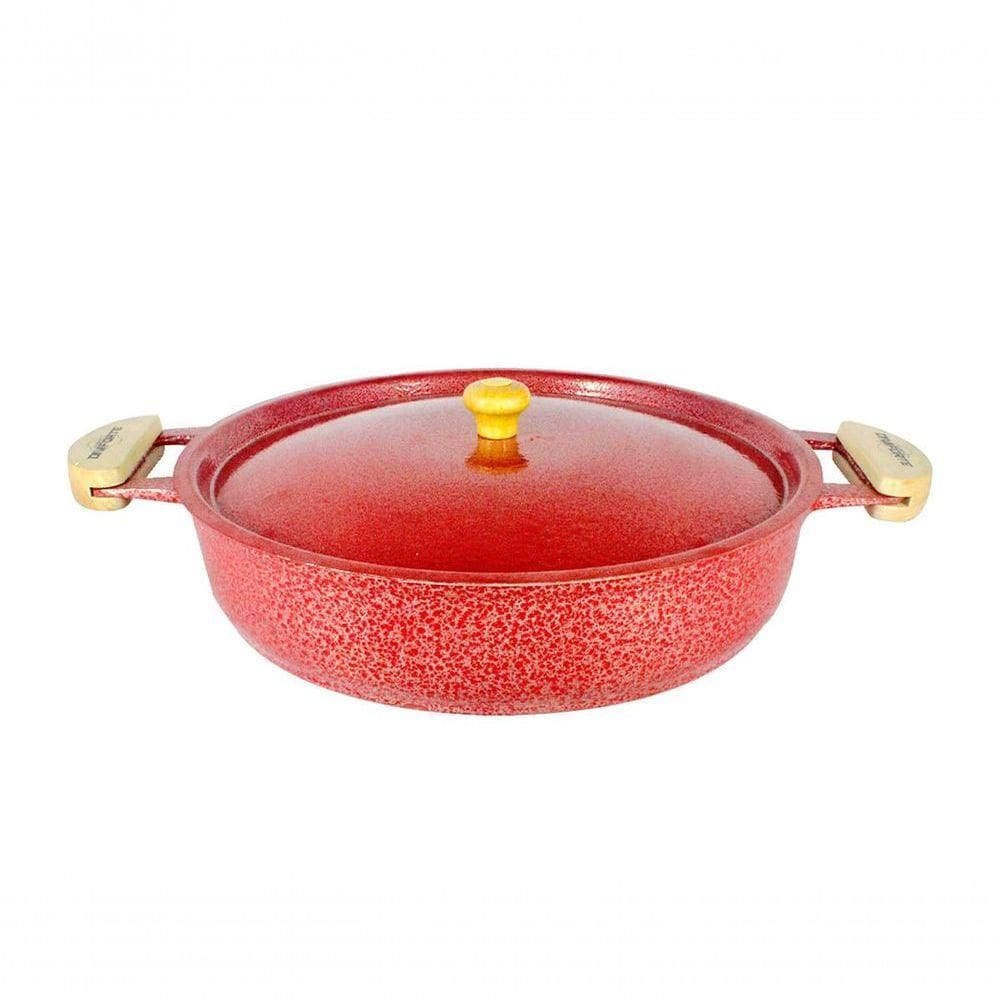 Frigideira Alumínio Craqueada Alça Meia Lua Vermelha 40Cm