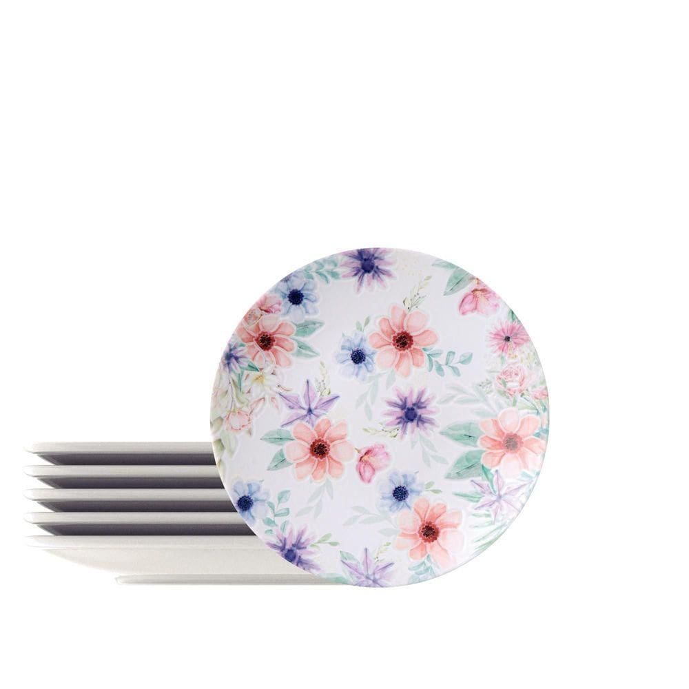 Kit Prato Sobremesa Tramontina Floratta Porcelana Decorada 21cm 6 Peças Tramontina