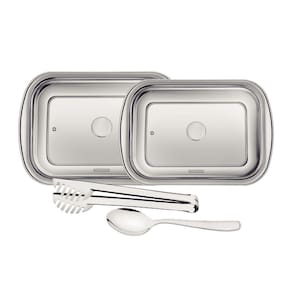 Kit Para Assar E Servir Tramontina Cosmos Em Aço Inox Com Tampa De Vidro 4 Peças