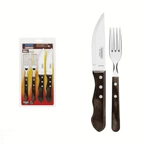 Jogo De Talheres Jumbo Para Churrasco Tramontina Em Aço Inox Com Cabo Castanho Polywood 4 Peças Tramontina