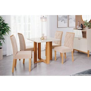 Sala De Jantar Completa Flora C- Tampo Madeirado 95cm + 4 Cadeiras Fernanda Nature-ow-nude - Cimol