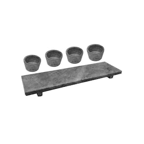 Kit Tabua Gourmet 25X7Cm E 4 Molheiras 80Ml Em Pedra Sabão