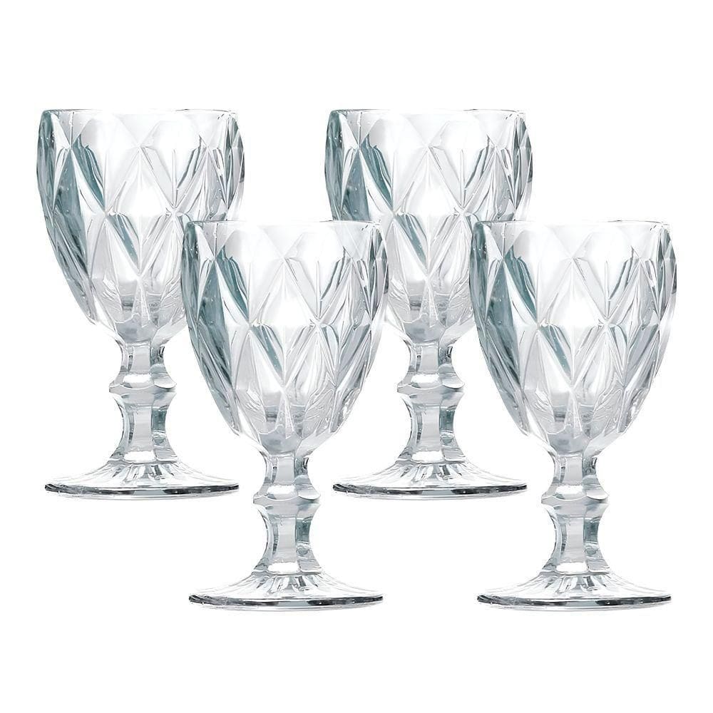 Jogo 4 Taças De Vidro Diamond Diamante Transparente 300ml água Class Home