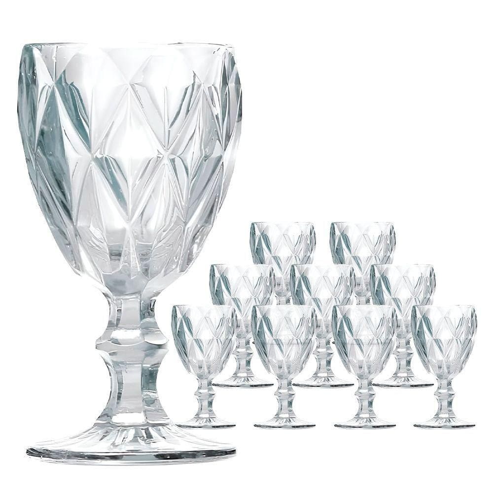 Jogo 10 Taças De Vidro Diamond Diamante Transparente 300ml água Class Home