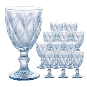 Jogo 12 Taças De Vidro Diamond Diamante Azul Metálico Para água 325ml Lyor