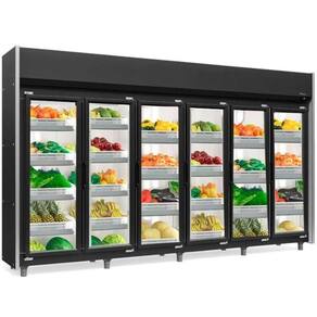 Expositor Vertical Hortifruti 6 Portas De Vidro Geas6p Gelopar Auto Serviço Hortifruti Preto 220v