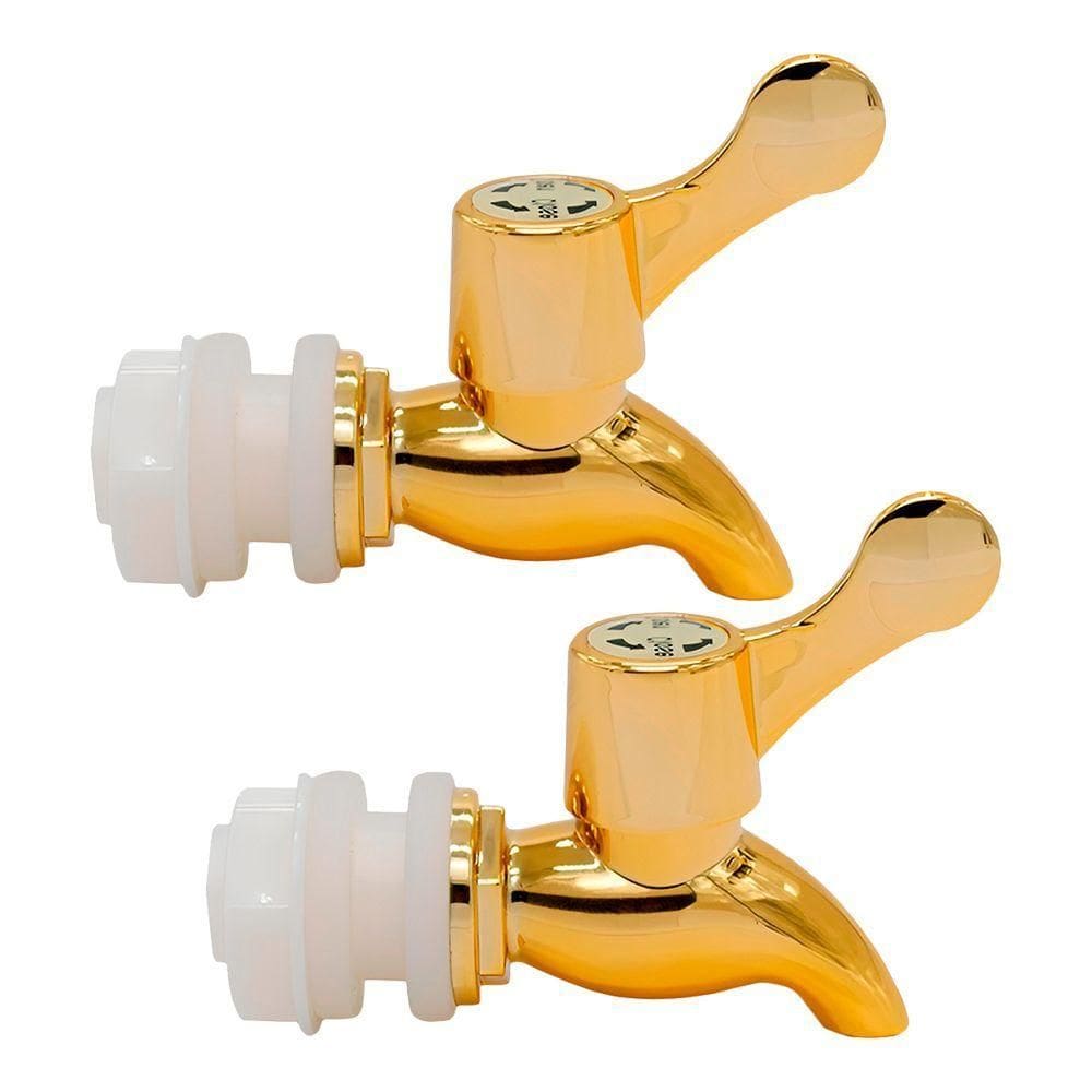 Kit 2 Torneiras Para Suqueira Dispenser Plástico Dourada Luxo Filtro Com Vedação