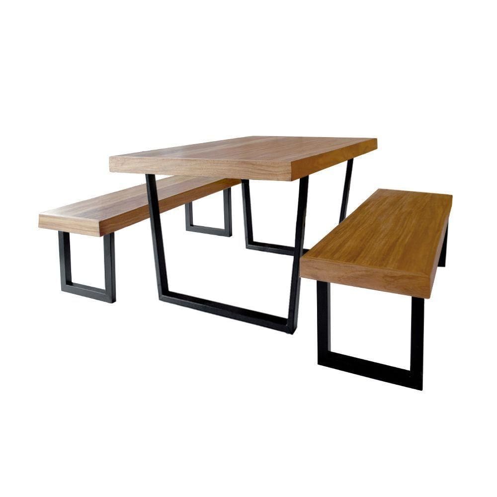 Conjunto Mesa Industrial Lanna 2,50m Ferragem Preta Com 2 Banco Industrial Lanna Preto