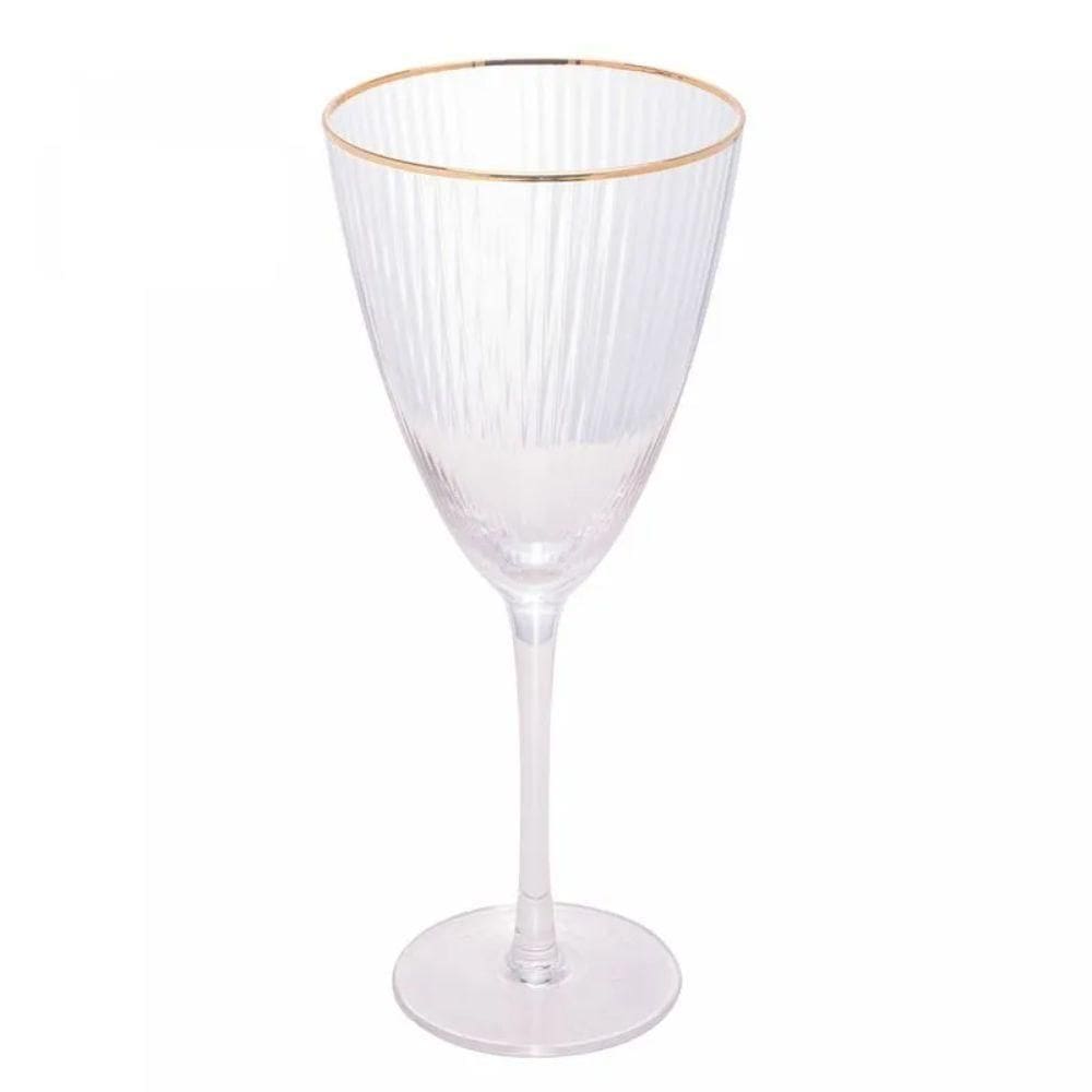 Taça De Vinho De Vidro Com Borda Dourada Lines 400ml Wolff