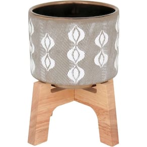 Adin Cachepô 19X17X17Cm Cerâmica Cinza Com Suporte