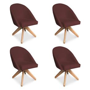 Kit 04 Poltronas Cadeira Giratória Bela Suede Marsala Base de Madeira - Pallazio
