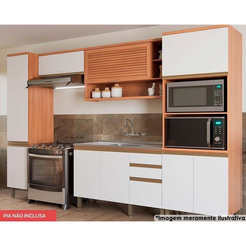 Cozinha Modulada Completa Thela Macadâmia 5 Peças (2aéreos+1balcão+2paneleiros Czc17 Freijo/branco - Telasul