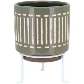 Bernan Cachepô 20X14X14Cm Cerâmica Cinza Com Suporte