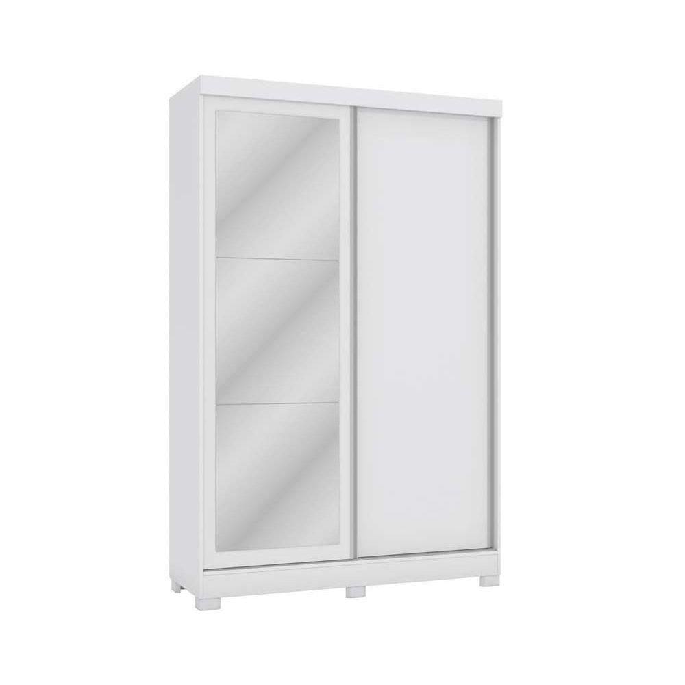Guarda Roupa Solteiro 2 Portas De Correr E 2 Gavetas C-espelho E Pés N571 Branco - Kappesberg