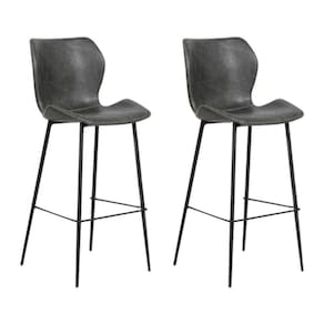 Kit 2 Banquetas Alta Com Encosto Para Bancada Cozinha Penha R02 Pu Cinza Chumbo - Mpozenato