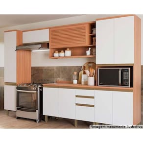Cozinha Completa Thela Macadâmia (2 Aéreos + 1 Balcão + 2 Paneleiros) 5pçs Freijo/branco - Telasul