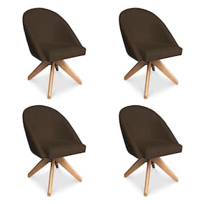 Kit 04 Poltronas Cadeira Giratória Bela Suede Marrom Base de Madeira - Pallazio