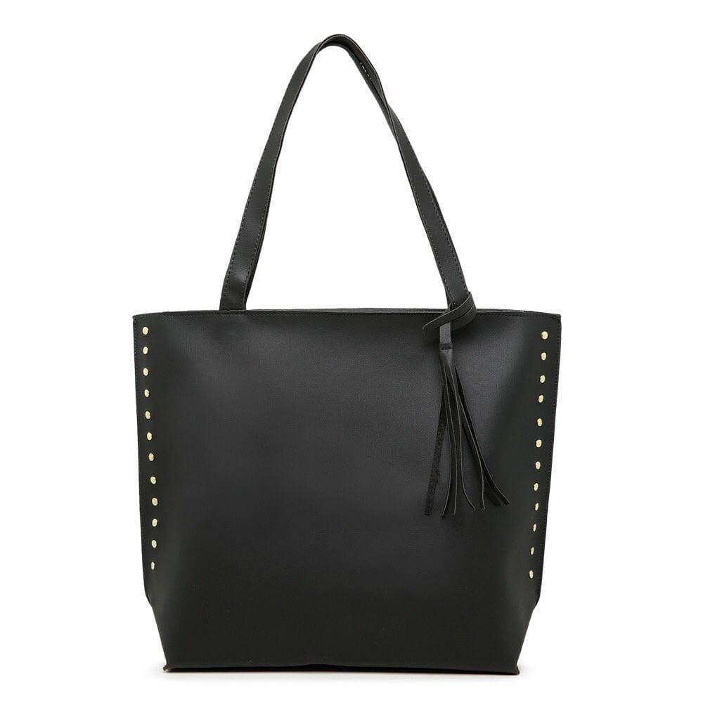 Bolsa Grande Sacola Feminino Com Zíper Detalhes Laterais E Alça De Ombro
