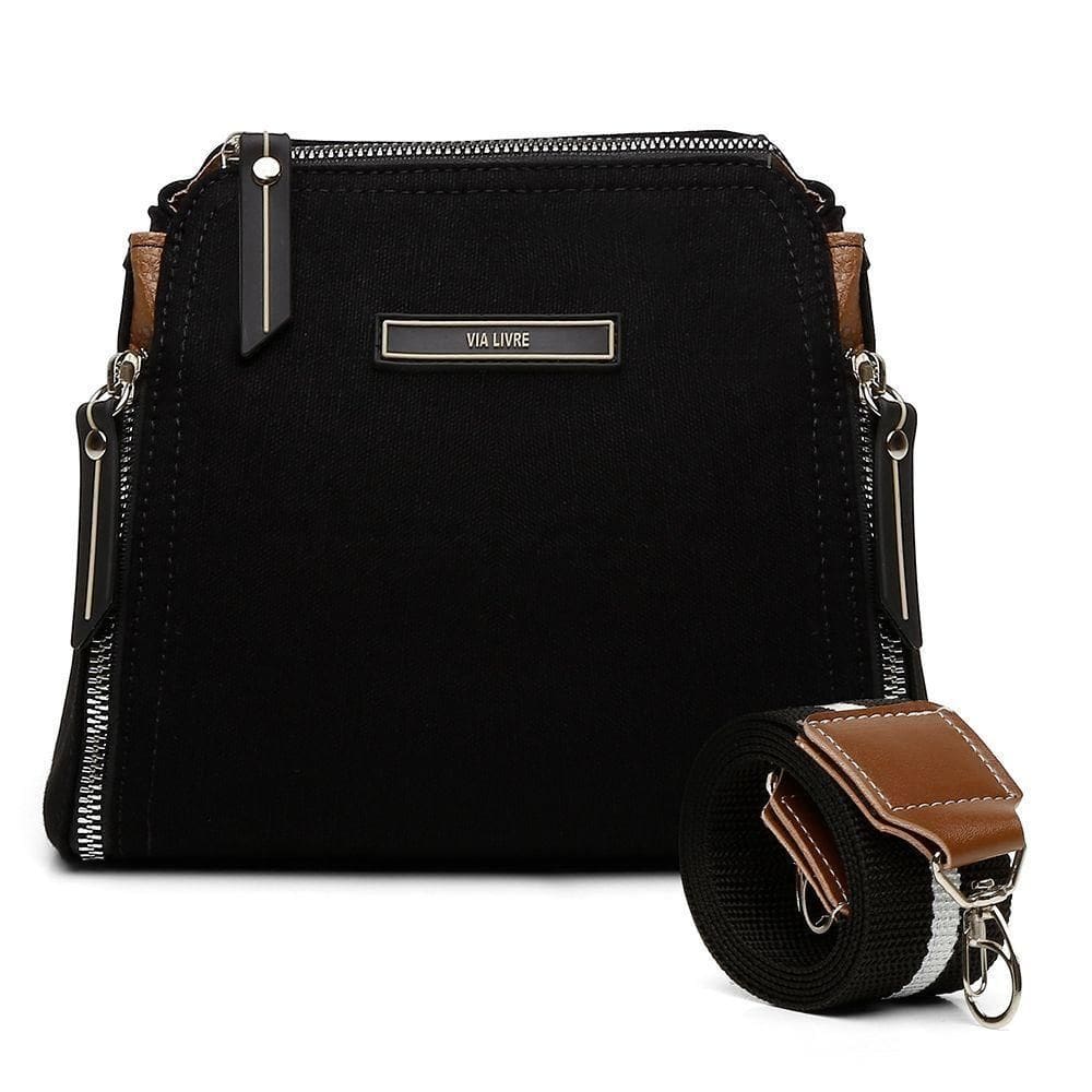Bolsa Bau Transversal Feminina Com 3 Ziperes E Alça Removivel