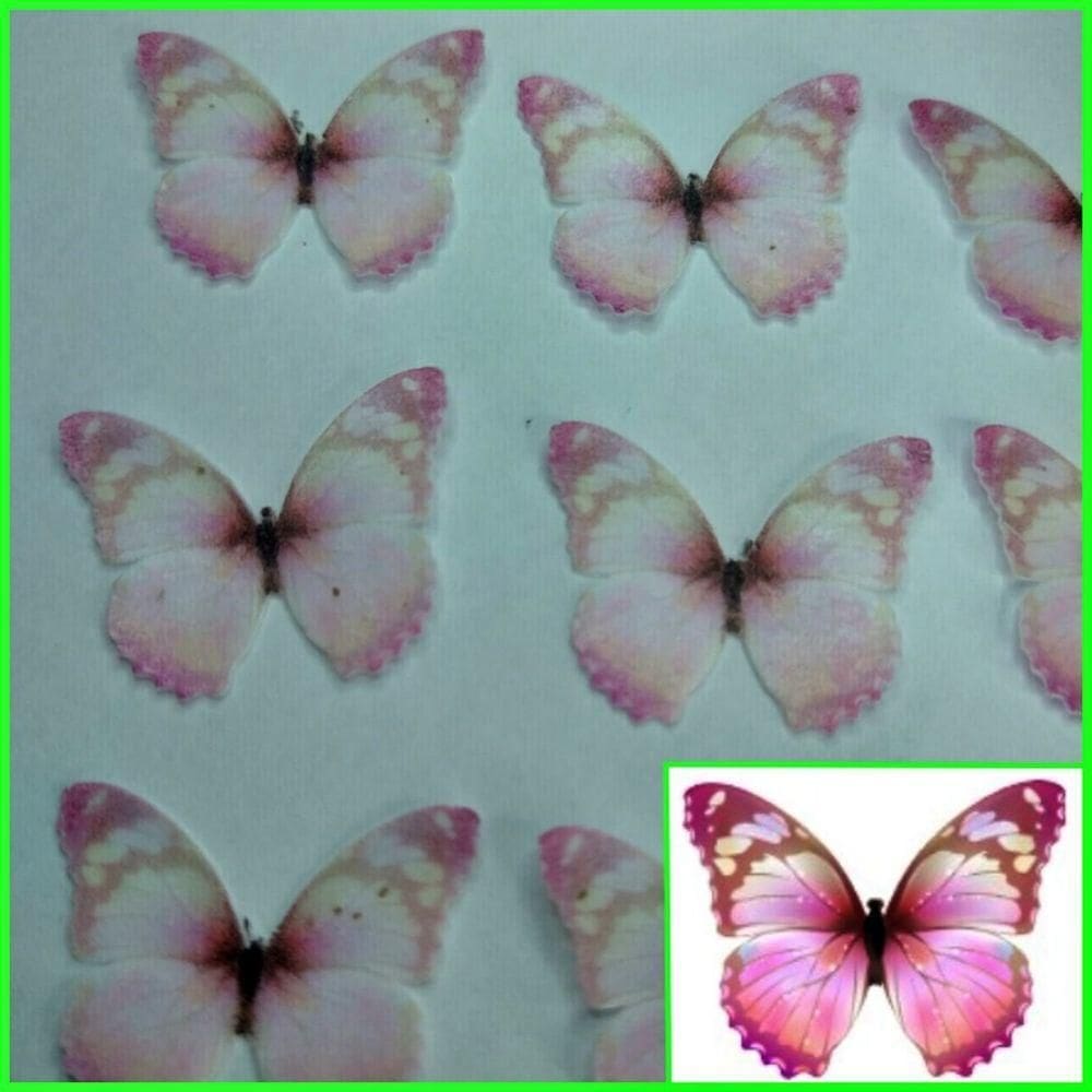 Borboleta Rosa Rajada ( Kit Com 10 Un) Tamanho 2,5 Cm