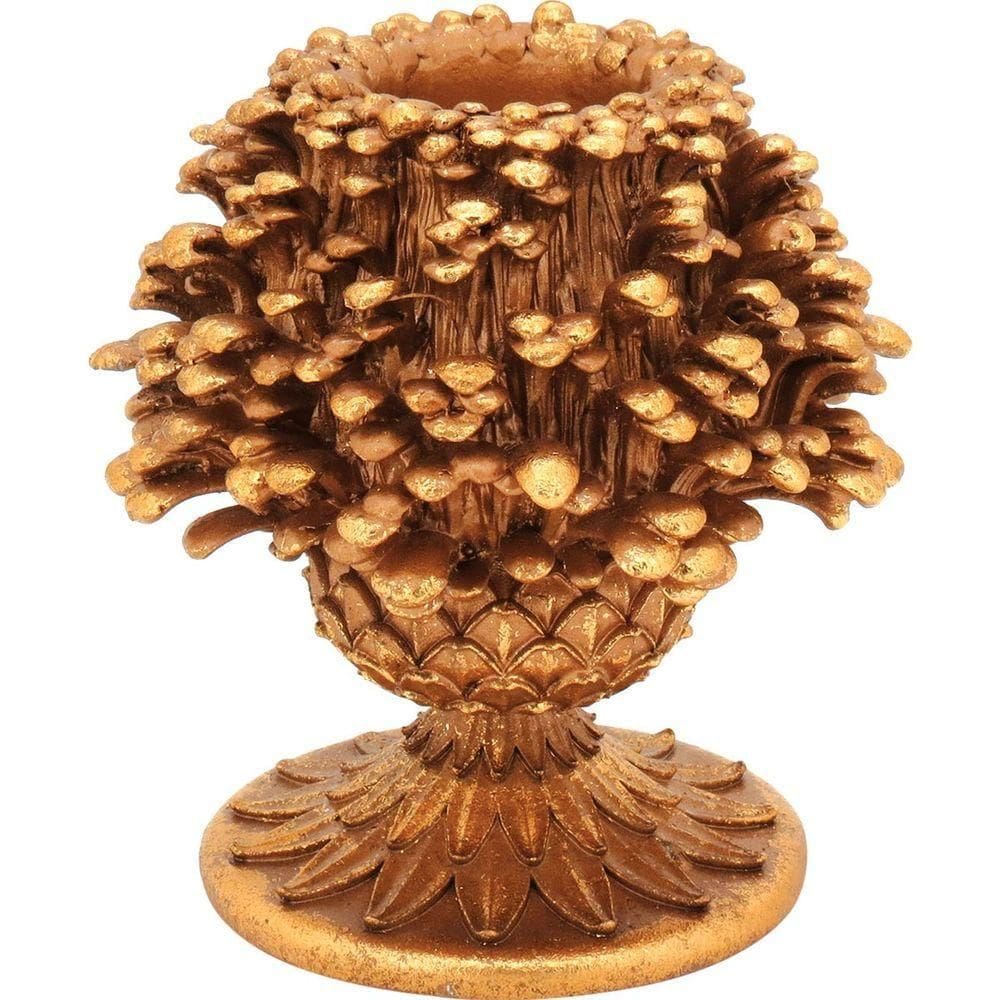 Castiçal 14X12X12Cm Resina Dourado