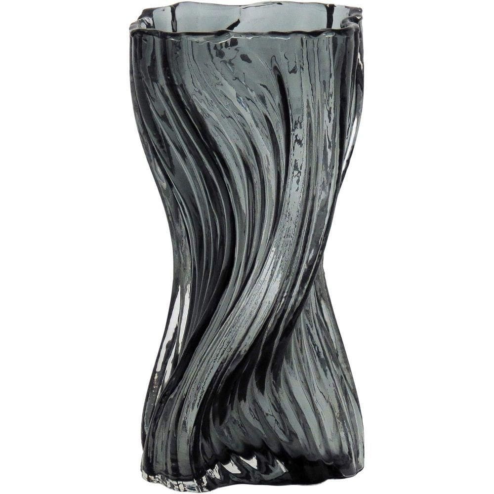 Vaso 25X15X14Cm Vidro Cinza