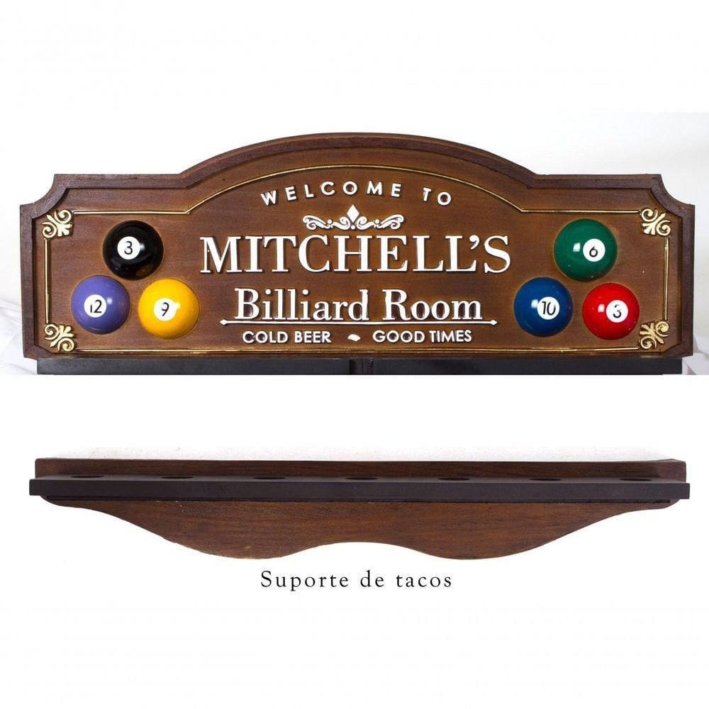 Placa Decorativa Porta-tacos Sinuca + Suporte - Mitchell´s