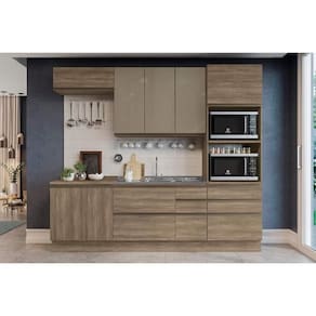 Kit De Cozinha 6 Peças Maxxi (2 Armários + 2 Balcões + 1 Paneleiro + 1 Complemento) Cpt53 Nogal - Kappesberg