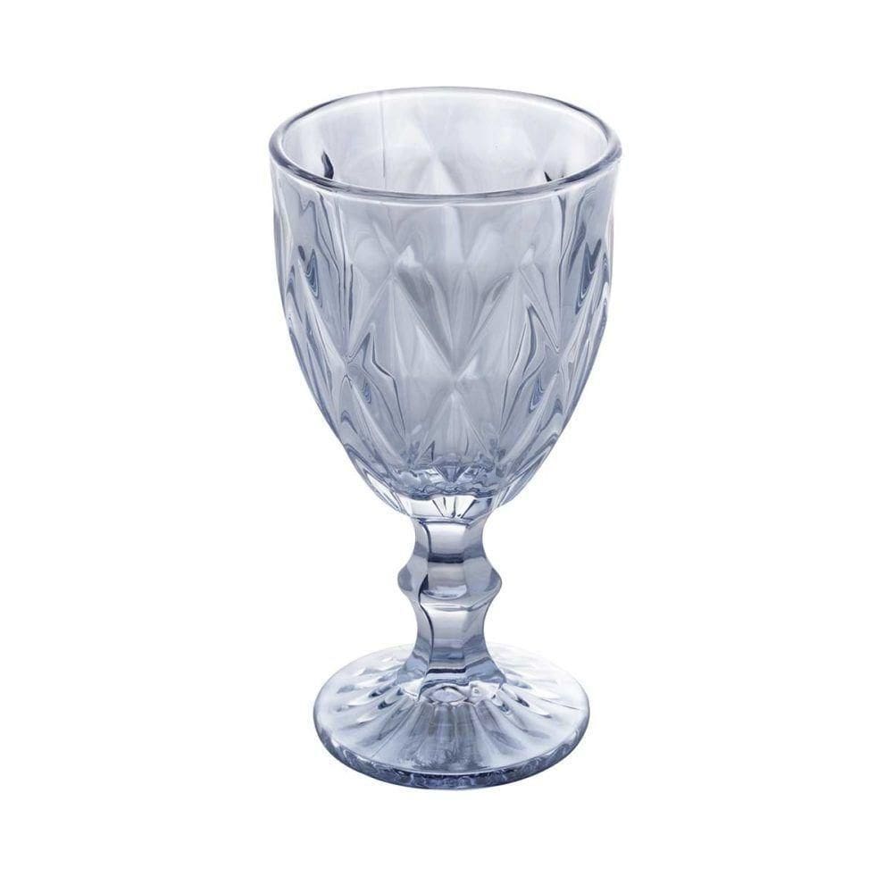 Jogo 6 Taças De Vidro Diamond Diamante Azul Metálico Para água 325ml Lyor