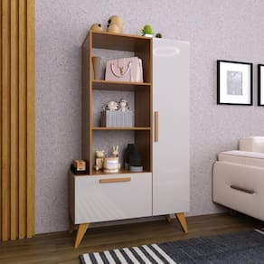 Estante Multiuso 80cm 1 Porta 1 Gaveta Atenas Fidelitá Freijó/Off-White