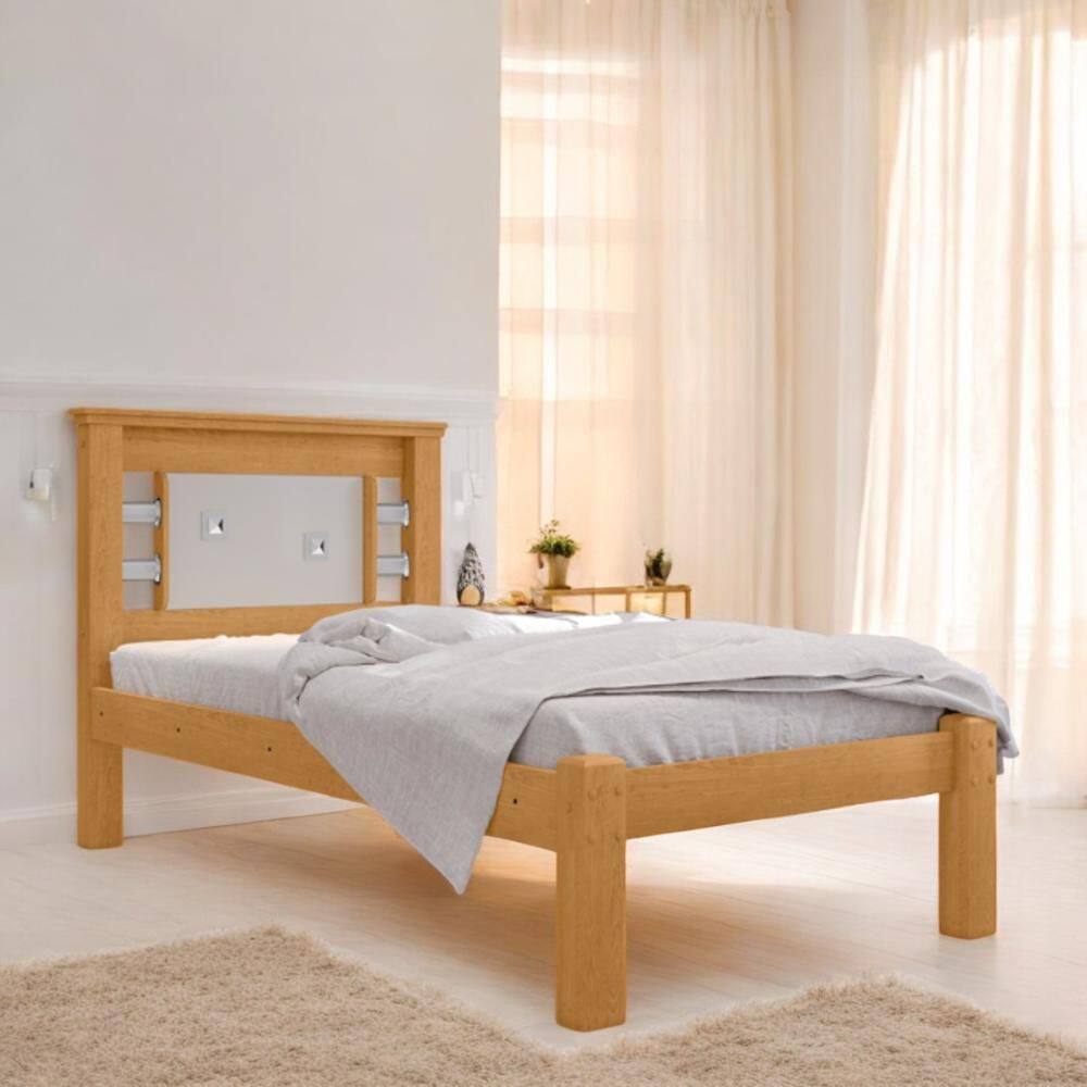 Cama Solteiro Lavínia Naturalle e Off White com Colchão